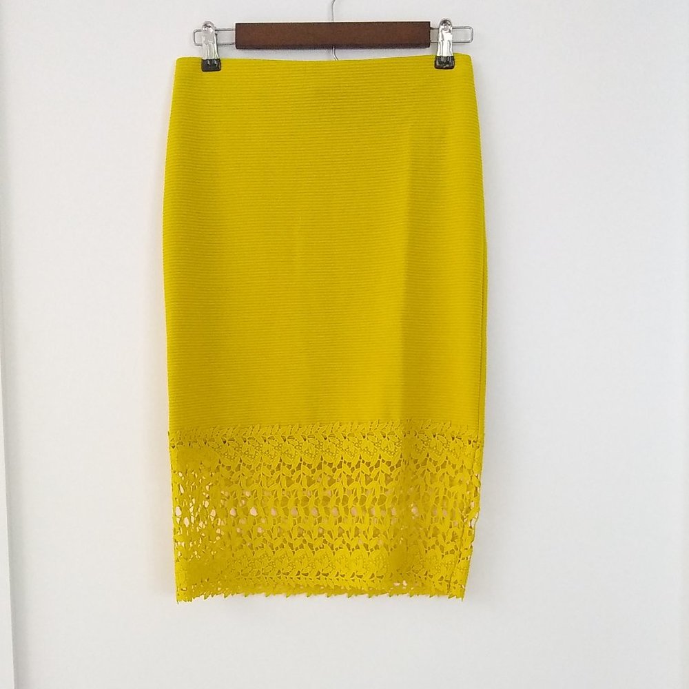Gorgeous Yellow Olivia Blu Lace Bottom Midi Skirt